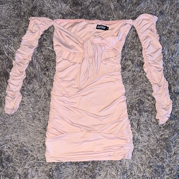 Pink Off-Shoulder Long Sleeve Bodycon Dress - Picture 1 of 4